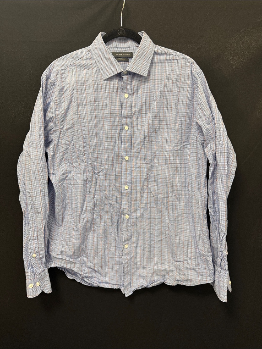 Tommy Hilfiger Blue Checked Dress Shirt with Red Grid
